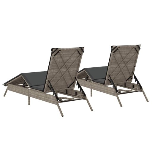 2 db világosszürke polyrattan napozóágy párnával