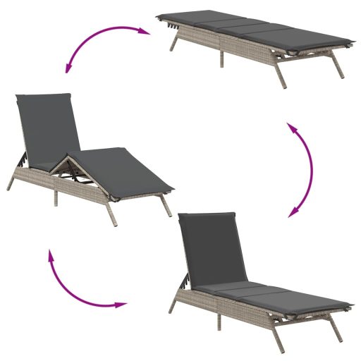 2 db világosszürke polyrattan napozóágy párnával