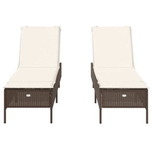 2 db barna polyrattan napozóágy párnával