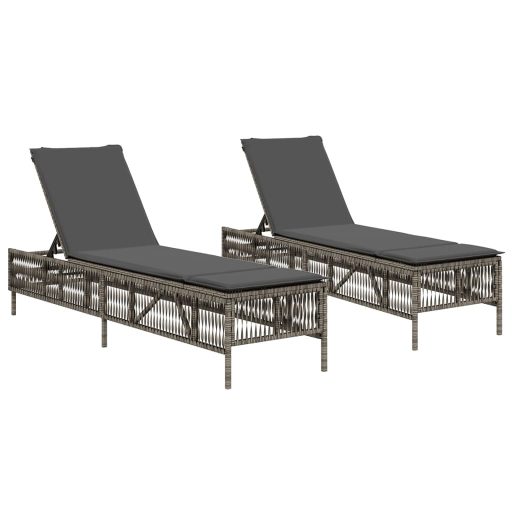2 db világosszürke polyrattan napozóágy párnával