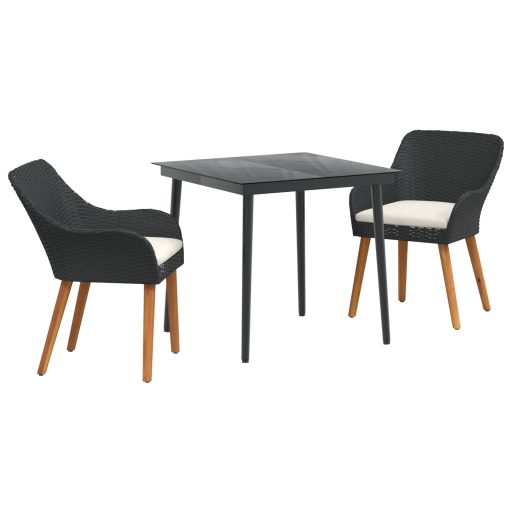 3 darabos kerti étkező szett fekete poly rattan