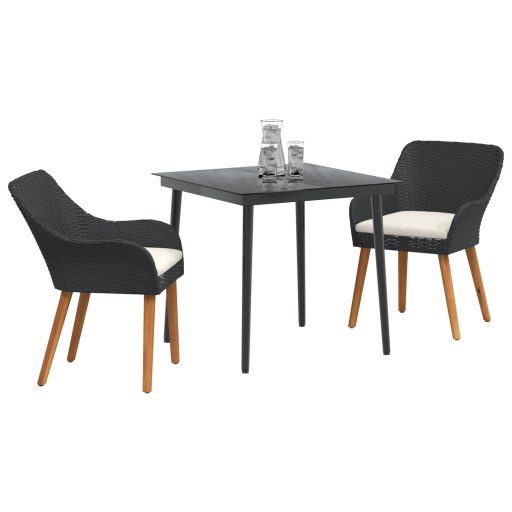 3 darabos kerti étkező szett fekete poly rattan