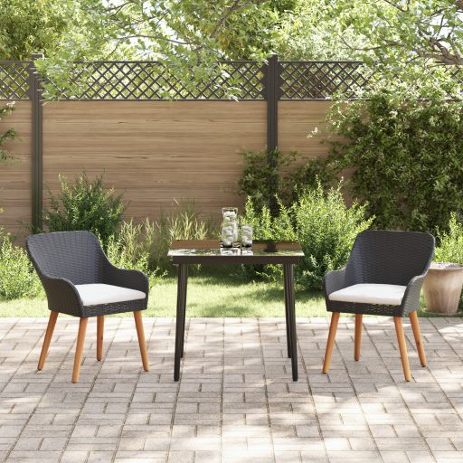 3 darabos kerti étkező szett fekete poly rattan