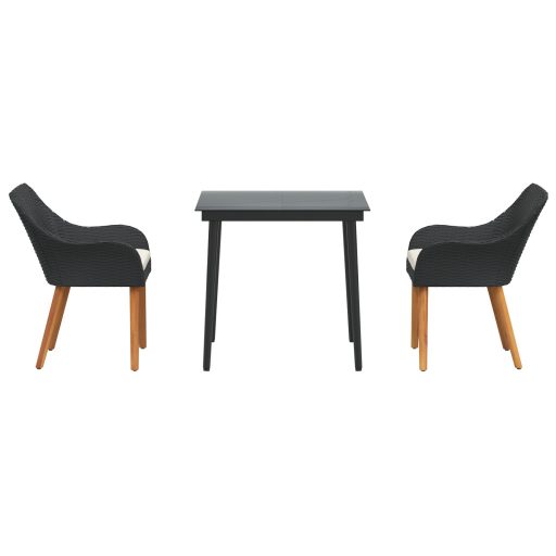 3 darabos kerti étkező szett fekete poly rattan