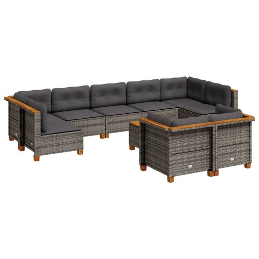 10 részes szürke polyrattan kerti ülőgarnitúra párnákkal