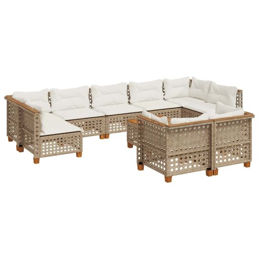 10 részes bézs polyrattan kerti ülőgarnitúra párnával