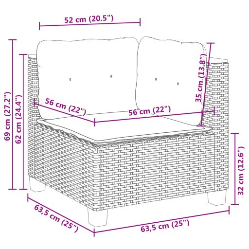 10 részes fekete polyrattan kerti ülőgarnitúra párnákkal