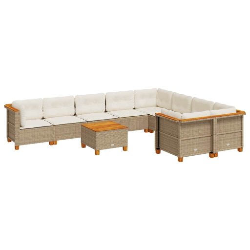 10 részes bézs polyrattan kerti ülőgarnitúra párnával