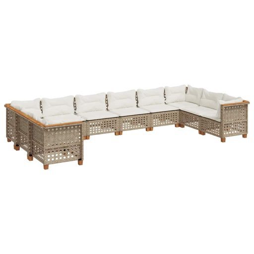 10 részes bézs polyrattan kerti ülőgarnitúra párnával