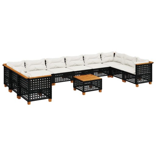 11 részes fekete polyrattan kerti ülőgarnitúra párnákkal