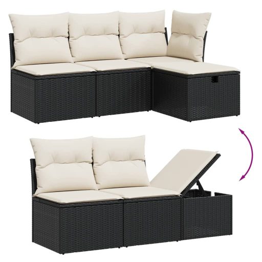 10 részes fekete polyrattan kerti ülőgarnitúra párnákkal