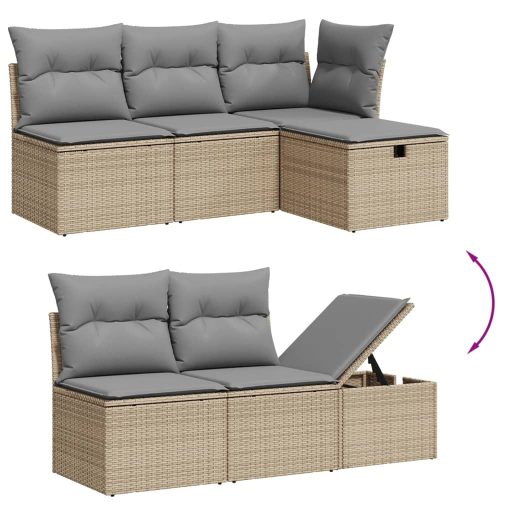 11 részes bézs polyrattan kerti ülőgarnitúra párnákkal