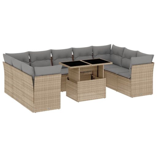 10 részes bézs polyrattan kerti ülőgarnitúra párnával