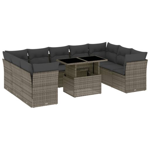 10 részes szürke polyrattan kerti ülőgarnitúra párnákkal
