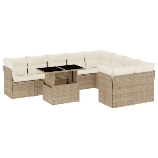 10 részes bézs polyrattan kerti ülőgarnitúra párnával