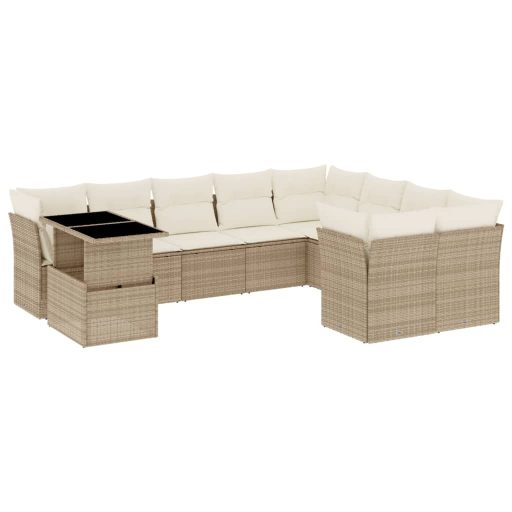 10 részes bézs polyrattan kerti ülőgarnitúra párnával