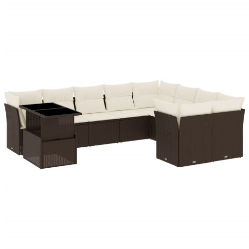 10 részes barna polyrattan kerti ülőgarnitúra párnákkal