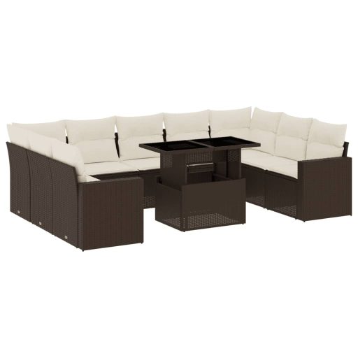 10 részes barna polyrattan kerti ülőgarnitúra párnákkal
