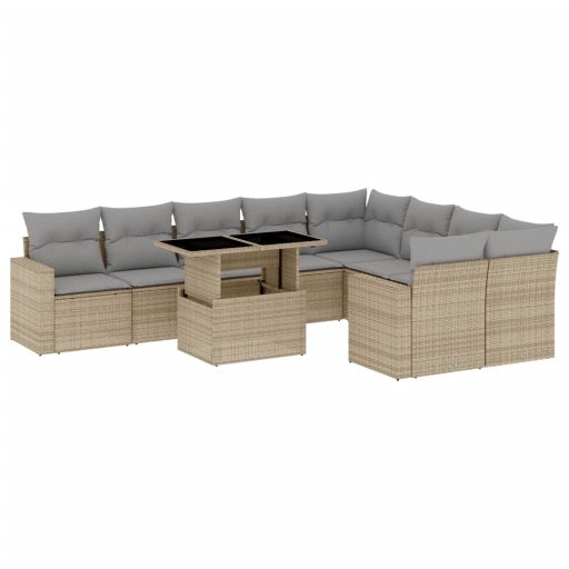10 részes bézs polyrattan kerti ülőgarnitúra párnával