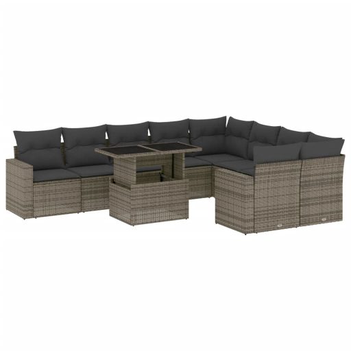 10 részes szürke polyrattan kerti ülőgarnitúra párnákkal