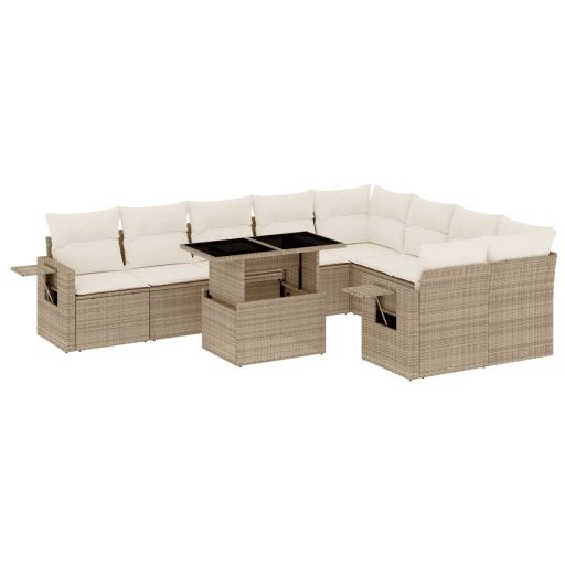 10 részes bézs polyrattan kerti ülőgarnitúra párnával