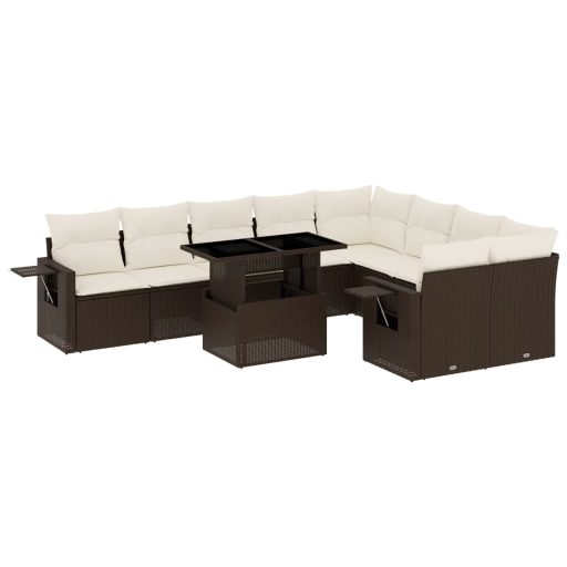 10 részes barna polyrattan kerti ülőgarnitúra párnákkal