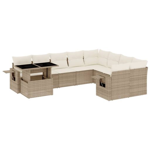 10 részes bézs polyrattan kerti ülőgarnitúra párnával