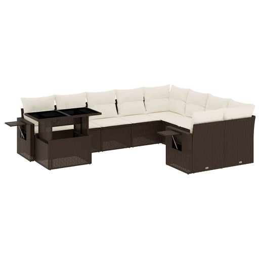 10 részes barna polyrattan kerti ülőgarnitúra párnákkal