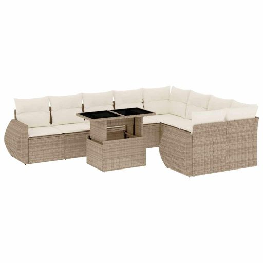 10 részes bézs polyrattan kerti ülőgarnitúra párnával