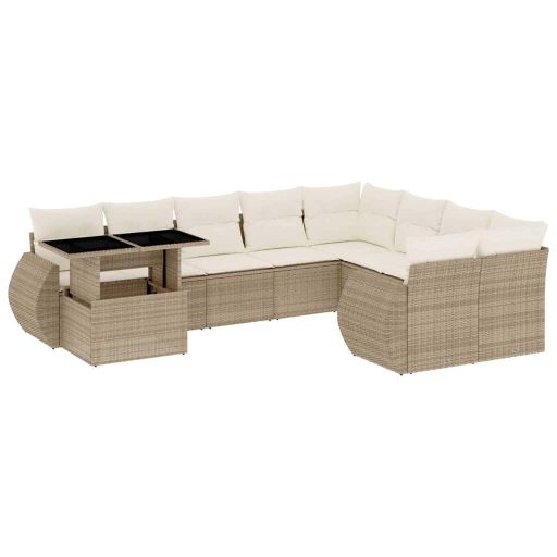10 részes bézs polyrattan kerti ülőgarnitúra párnával