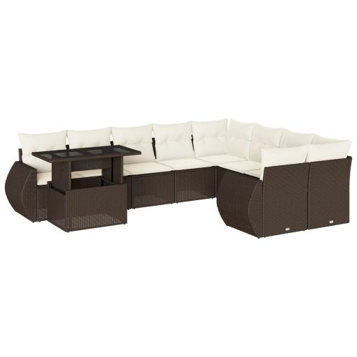 10 részes barna polyrattan kerti ülőgarnitúra párnákkal