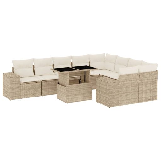 10 részes bézs polyrattan kerti ülőgarnitúra párnával