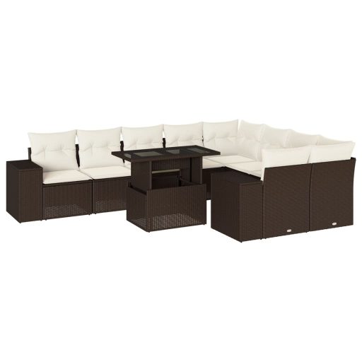 10 részes barna polyrattan kerti ülőgarnitúra párnákkal