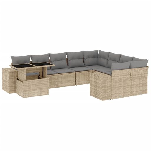 10 részes bézs polyrattan kerti ülőgarnitúra párnával