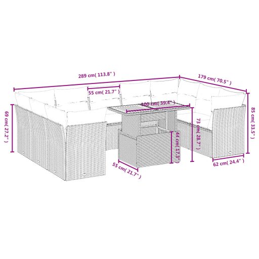 10 részes szürke polyrattan kerti ülőgarnitúra párnákkal