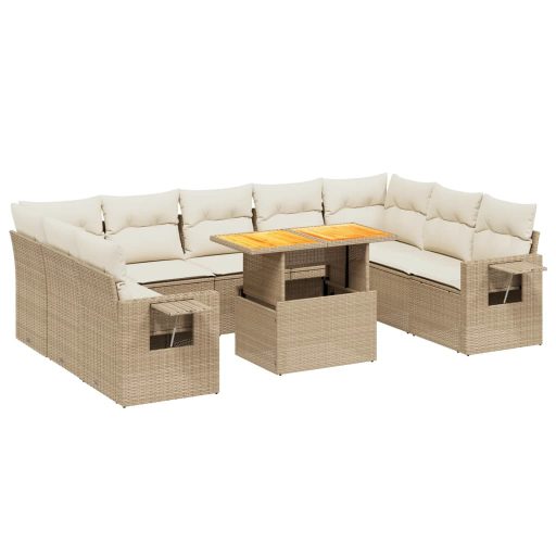 10 részes bézs polyrattan kerti ülőgarnitúra párnával