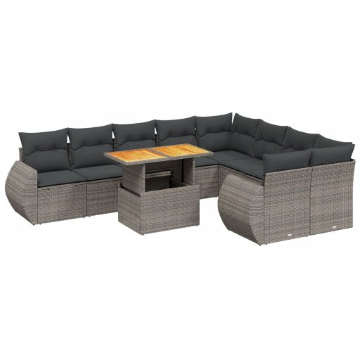 10 részes szürke polyrattan kerti ülőgarnitúra párnákkal