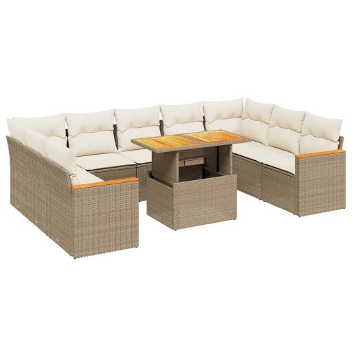 10 részes bézs polyrattan kerti ülőgarnitúra párnával