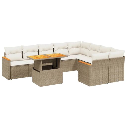 10 részes bézs polyrattan kerti ülőgarnitúra párnával