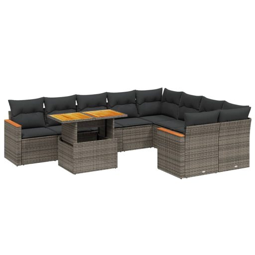 10 részes szürke polyrattan kerti ülőgarnitúra párnákkal