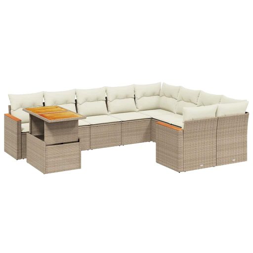 10 részes bézs polyrattan kerti ülőgarnitúra párnával