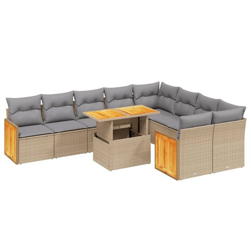 10 részes bézs polyrattan kerti ülőgarnitúra párnával