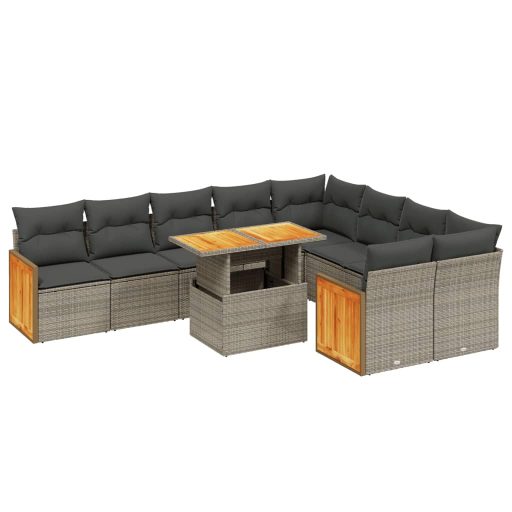 10 részes szürke polyrattan kerti ülőgarnitúra párnákkal