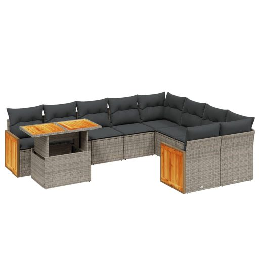 10 részes szürke polyrattan kerti ülőgarnitúra párnákkal