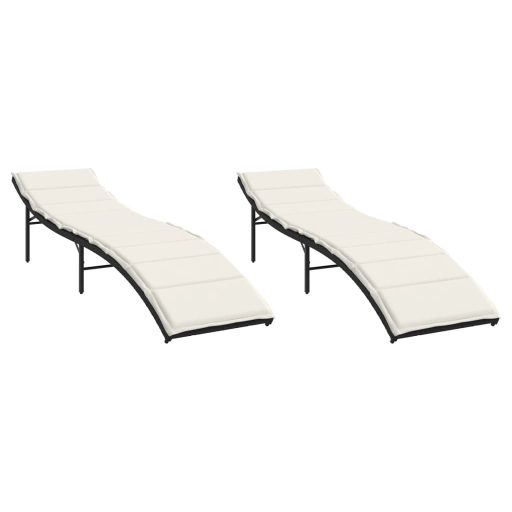 2 db fekete polyrattan napozóágy párnával
