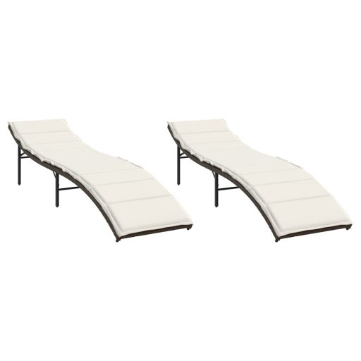 2 db barna polyrattan napozóágy párnával