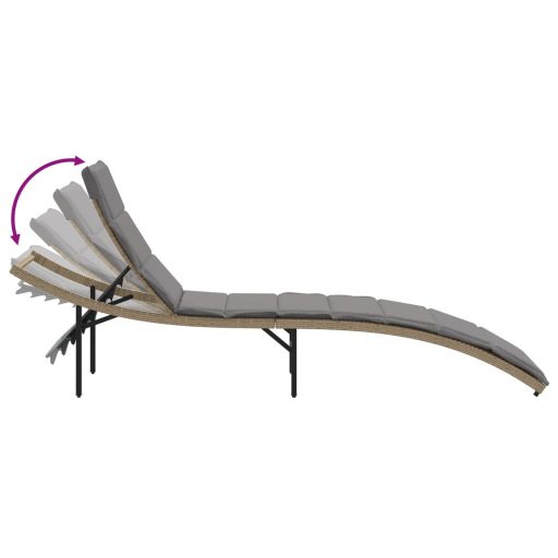 2 db bézs polyrattan napozóágy párnával