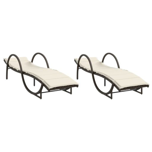 2 db barna polyrattan napozóágy párnával