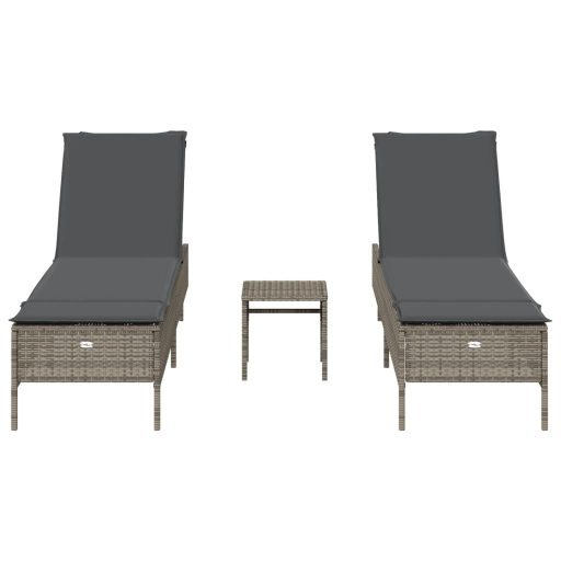 3 részes szürke polyrattan napozóágy szett párnával