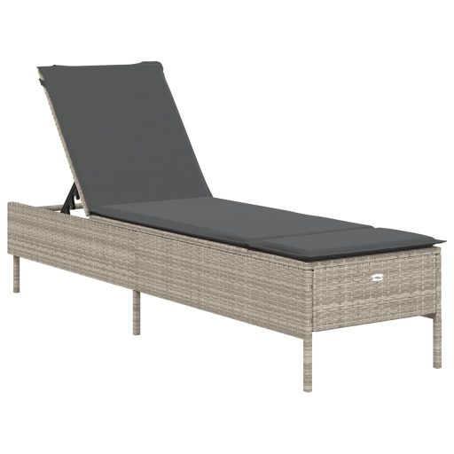 3 részes világosszürke polyrattan napozóágy szett párnával